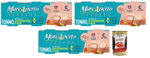 Mare Aperto Tonno Leggero,Thunfisch, nur mit einem Schuss nativem Olivenöl extra und einer Prise Salz ( 3 x 60 g Dose) italienisch Original