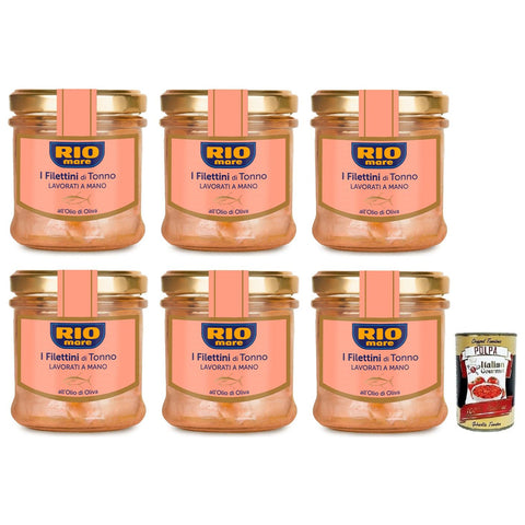 Rio Mare Filettini di Tonno all'Olio di Oliva Thunfischfilets in Olivenöl Glas mit 130 g 6x italienisch Original + kostenlos Polpa di Pomodoro 400 g Dose