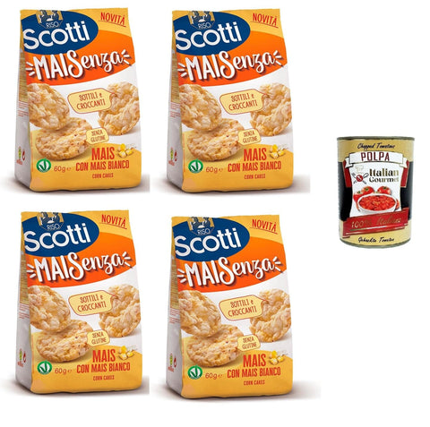 Italian Gourmet Flips Riso Scotti Mai Senza Mit weißem Mais 4 x 60gr + Italian Gourmet polpa 400g 8032804040014