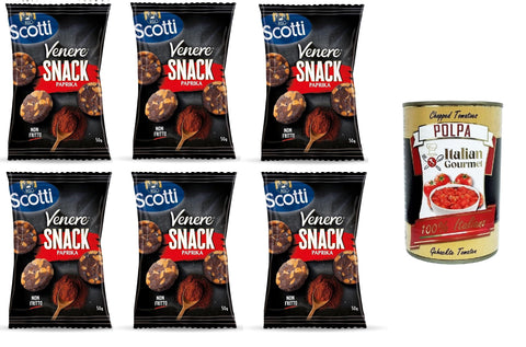 Italian Gourmet Flips Riso Scotti Venere Snack Paprika, brauner Reis, knuspriger und leckerer, nicht frittierter Snack für Pausen und Aperitifs, glutenfrei, 100% pflanzlich, 6x50 g+ Italian Gourmet polpa 400g 8032804040014