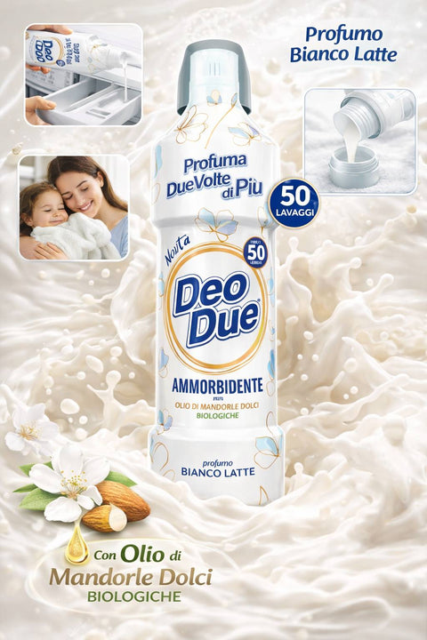 Italian Gourmet Flüssiger Weichspüler 3x Deo Due – Ammorbidente essenza di Bianco Latte, 1 Liter Weichspüler