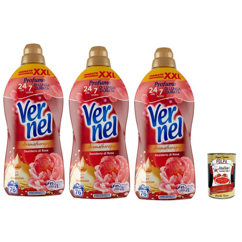 Vernel Aromatherapy Sehnsucht nach Rose, Weichspüler in der Waschmaschine, Konzentrat, Duft wie frisch gewaschen, 3 x 1.9 Lt Liter XXL italienisch Original