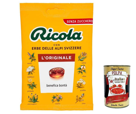 Ricola L'originale Erbe Balsamiche bonbon Balsamico-Kräuter 13 Kräutern ohne zucker 70 g 24x italienisch Original Pastasauce + gratis polpa 400 g