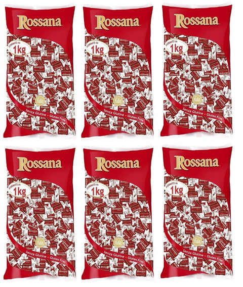 Rossana al Cocco Caramelle Candies Bonbon Lollies Hartbonbons mit cremiger Füllung auf Basis von Milch und Kokosnuss,Glutenfrei 1 Kg Beutel italienisch Original