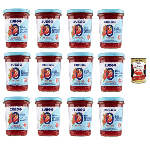 Zuegg Zero Fragole Erdbeeren Marmelade Jam Ohne Zuckerzusatz Frei von Konservierungsstoffen Glas 12x220 g italienisch Original Pastasauce + kostenlos Polpa di