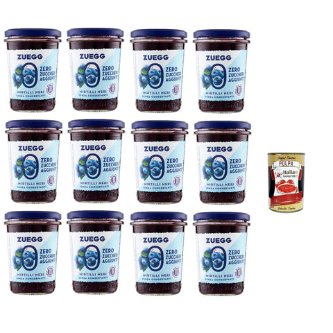 Zuegg Zero Mirtilli, Blaubeeren Marmelade Jam Ohne Zuckerzusatz,Frei von Konservierungsstoffen 12x 220 g Glas italienisch Original