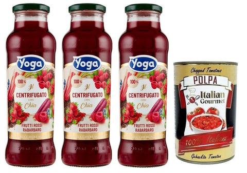 Yoga il Centrifugato con Chia,Fruchtkonzentrat mit Chia, Roten Früchten und Rhabarber,Fruchtsaft Ohne Zuckerzusatz,680 ml Glasflasche italienisch Original