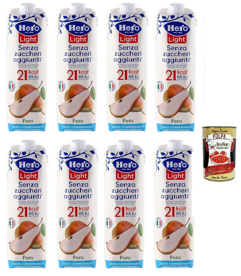 Italian Gourmet Fruchtsäfte Hero Light Pera Birne Fruchtsaft Ohne Zuckerzusatz Erfrischendes Erfrischungsgetränk mit Sehr Wenig Kalorien, 8x 1LT + Italian Gourmet polpa 400g 8032804040014