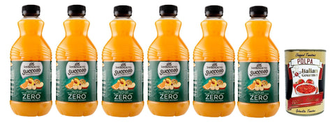 Italian Gourmet Fruchtsäfte San Benedetto Succoso Zero Frutta Mix PET 6x 90cl, PET Frucht mischung, ohne zucker Fruchtsaft saft, fruit mix juice sugar free + Italian Gourmet polpa 400g 8032804040014