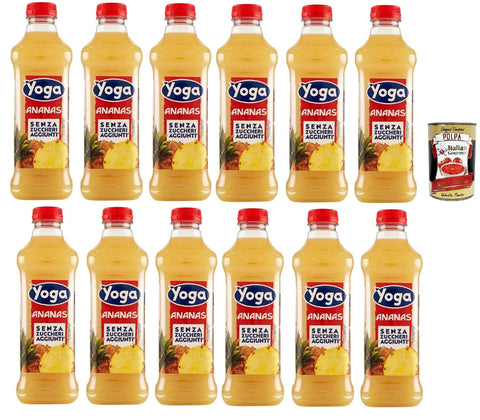 Italian Gourmet Fruchtsäfte Yoga Optimum Succo di Frutta all' Ananas Senza Zuccheri aggiunti, Ananas-Fruchtsaft ohne Zuckerzusatz, 12x 1Lt + Italian Gourmet polpa 400g 8032804040014