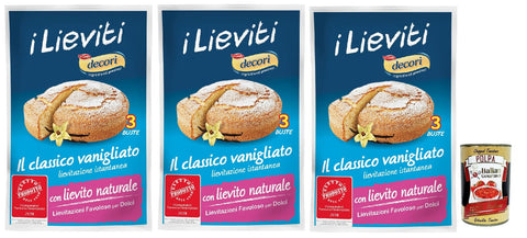 Italian Gourmet Gebäck Lo Conte, Decori' Lievito Vanigliato per Dolci - Vanille Hefe für Desserts - 3x 54g (3x Beutel mit 18g) + Italian Gourmet polpa 400g 8032804040014