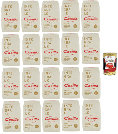 Italian Gourmet Gebäck Molino Casillo, farina integrale Vollkornmehl Mehl zartes Vollkorn wholemeal flour 20x 1 kg + Italian Gourmet polpa 400g 8032804040014