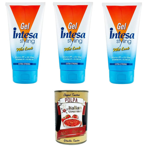 Italian Gourmet Gele INTESA Gel Capelli Wet Look Extra Strong Wet Look Extra starkes Haargel 3x150ml+ Italian Gourmet polpa 400gr 8032804040014