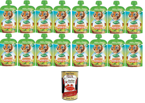 Italian Gourmet Gemischtes Obst Valfrutta Triangolini Morbidini Polpa di Pera Senza Zuccheri Aggiunti Weiche Valfrutta-Dreiecke aus Birnenmark ohne Zuckerzusatz 16x90gr + Italian Gourmet polpa 400g 8032804040014