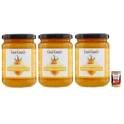 Così Com'è Datterino Giallo Intero in Succo Ganze Gelbe Datterino-Tomate im Saft Italienische Tomaten Glas 350 g 3x italienisch Original Pastasauce + kostenlos