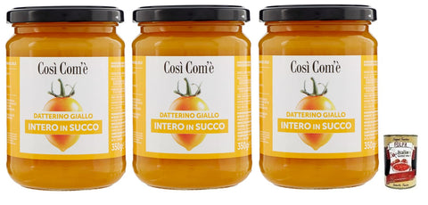 Italian Gourmet Gemüse 3x Così Com'è Datterino Giallo Intero in Succo,Ganze Gelbe Datterino-Tomate im Saft,Italienische Tomaten,350g Glas + Italian Gourmet Polpa di Pomodoro 400g Dose 8017995100297
