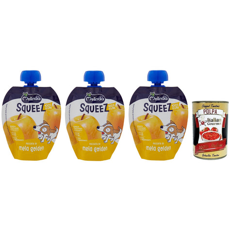 Melinda Passata di Mela Golden Squeez 100% Frucht, Goldenes Apfel Fruchtpüree, Obst zum Auspressen 3x90g Original italienisch Feinkost