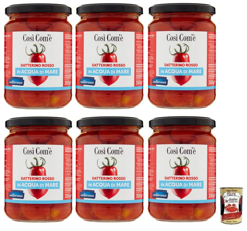 Italian Gourmet Gemüse 6x Così Com'è Datterino Rosso,Rote Datterino-Tomate im Meerwasser,Italienische Tomaten, 350g Glas + Italian Gourmet Polpa di Pomodoro 400g Dose 8017995200751