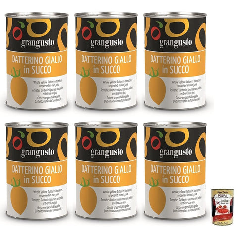 Grangusto Pomodoro Datterino Giallo in Succo,Ganze Ungeschälte Gelbe Datteltomaten in Tomatensaft,Italienische Tomate,400 g Dose italienisch Original