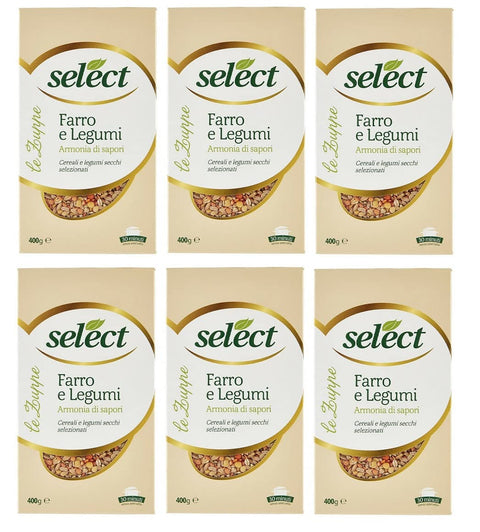 Italian Gourmet Gemüse 6x Select Le Zuppe Farro e Legumi Ausgewähltes Getreide und Ausgewählte Getrocknete Hülsenfrüchte 400g Packung 8006280130118