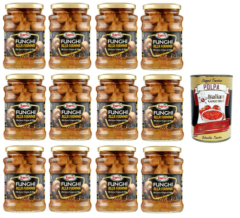 Italian Gourmet Gemüse Berni Funghi alla Fiamma con Olio Extra Vergine di Oliva Flammpilze mit Nativem Olivenöl Extra 12x 350 g+ Italian Gourmet polpa 400g 8032804040014