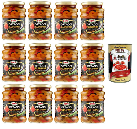 Italian Gourmet Gemüse Berni Ortaggi alla Fiamma con Olio Extra Vergine di Oliva Flammgemüse mit Nativem Olivenöl Extra 12x 350 g+ Italian Gourmet polpa 400g 8032804040014