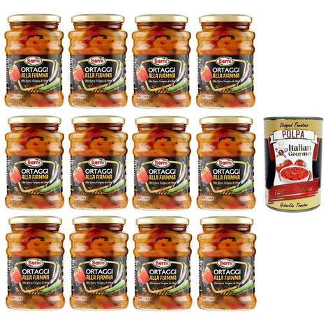 Berni Ortaggi alla Fiamma con Olio Extra Vergine di Oliva Flammgemüse mit Nativem Olivenöl Extra 12x350 g italienisch Original + kostenlos polpa 400 g