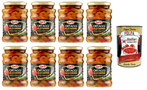 Italian Gourmet Gemüse Berni Ortaggi alla Fiamma con Olio Extra Vergine di Oliva Flammgemüse mit Nativem Olivenöl Extra 8x 350 g+ Italian Gourmet polpa 400g 8032804040014