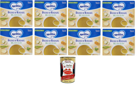 Italian Gourmet Gemüse MELLIN Brodo di verdure, per tutta la famiglia Gemüsebrühe, für die ganze Familie 100% delikater Geschmack 8x80gr+ Italian Gourmet polpa 400g