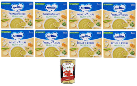 Italian Gourmet Gemüse MELLIN Passato di verdure, per tutta la famiglia Gemüsepüree, für die ganze Familie (8 Einzeldosisbeutel à 13 g) 8x104 g+ Italian Gourmet polpa 400g 8032804040014