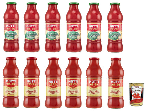 Mutti Passata di Pomodoro Testpaket, classica und con basilico, Tomatenpaste Tomaten sauce Klassic und mit Basilikum 100% Italienisch 12x 700 g Original