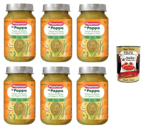 Italian Gourmet Gemüse Plasmon la Pappa Crema di Patate con Legumi Verdi Cremiger Kartoffel-Pappa mit grünen Hülsenfrüchten 6x200 g+ Italian Gourmet Polpa di Pomodoro 400g 8032804040014