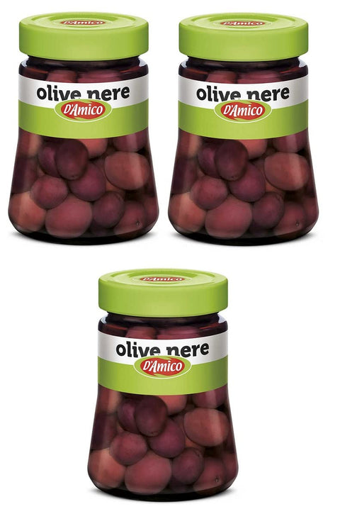 Italian Gourmet Gemüsegerichte 3x D'Amico Olive Nere in Salamoia Schwarze Oliven in Salzlake 300g 8005695005059