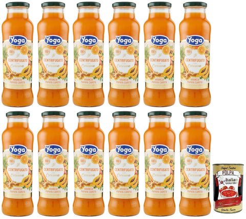 Yoga il Centrifugato con Curcuma,Fruchtkonzentrat mit Kurkuma,Orange, Papaya und Karotte,Fruchtsaft Ohne Zuckerzusatz,680 ml Glasflasche italienisch Original