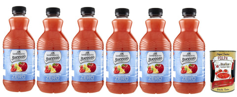 Italian Gourmet Gemüsehaltige Getränke San Benedetto Succoso Zero Mela Fragola Limone PET 6x 90cl, PET Apfel, Zitrone und Erdbeere ohne zucker Fruchtsaft saft, Lemon juice sugar free + Italian Gourmet polpa 400g 8032804040014