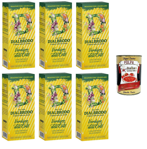Italian Gourmet Gewürzmischungen Dialbrodo Insaporitore Granulare Verdure dell'Orto Granulatgewürz für Gartengemüse 6x250gr + Italian Gourmet polpa 400g 8032804040014