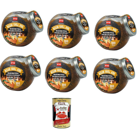 Montosco Ocean Grill Rub Mariniert mit sizilianischem Salz Kurkuma Zwiebeln Oregano und Thymian 6x155 g italienisch Original Pastasauce + kostenlos Polpa di
