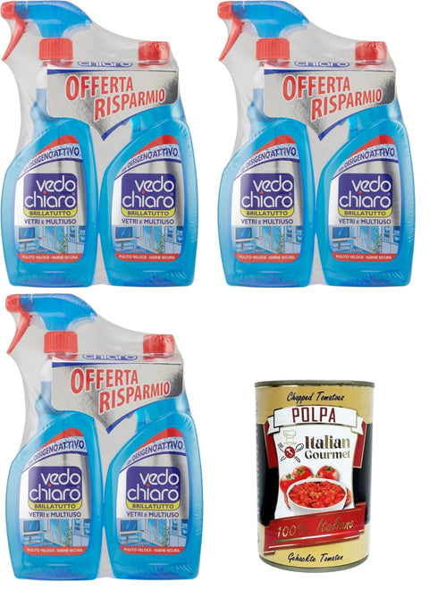 Italian Gourmet Glasreinigung Vedo Chiaro Vetri Multiuso + Ricarica Mehrzweckgläser + Nachfüllung 3x 500+500 ml+ Italian Gourmet polpa 400g 8032804040014