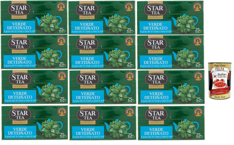 Italian Gourmet Grüner Tee Tè STAR Entkoffeinierter Grüntee, enthält 25 Filter, Premiummischung, traditioneller Geschmack, ohne Thein. Perfekt für eine angenehme Pause, 12x 40g + Italian Gourmet polpa 400g 8032804040014