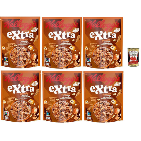 Cereali Extra "Nocciole Caramellate" | Probieren Sie Karamellisierte Haselnüsse| breakfast Cereals, Müsli mit knusprigem Hafer | 6x 375 g italienisch Original