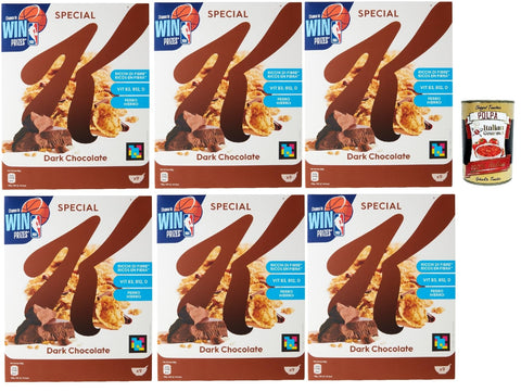 Italian Gourmet Haferflocken Special K Dark Chocolate, Cereals Dunkle Schokolade Reisflocken Vollkorn Weizen und Gerste mit Vitaminen und Mineralstoffen mit Schokoladenlocken 6x 290g Getreideflocken + Italian Gourmet polpa 400g 8032804040014