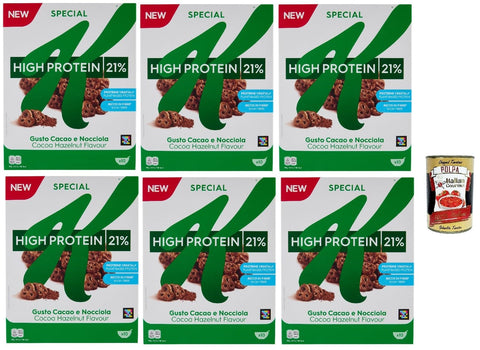 Italian Gourmet Haferflocken Special K High Protein 21%, Cereals Kakao und Haselnuss, Vollkorn Weizen und Gerste mit Vitaminen und Mineralstoffen, Frühstückscerealien, 6x 320 g + Italian Gourmet polpa 400g 8032804040014