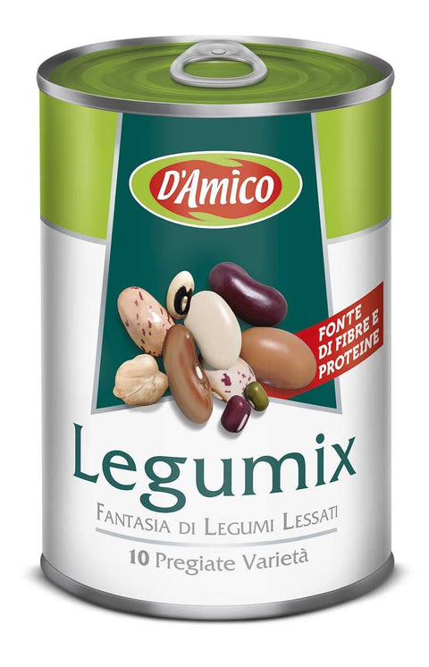 Italian Gourmet Hülsenfrüchte & Bohnen 12x D'Amico Legumix Fantasia di Legumi Lessati Gekochten Hülsenfrüchten, 10 kostbare Sorten Quelle für Ballaststoffe und Vitamine 400g Dose 8005695010275
