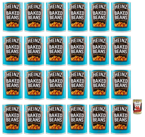 Italian Gourmet Hülsenfrüchte & Bohnen 24x Heinz Baked Beans Weiße Bohnen in Tomatensauce,reich an Ballaststoffen, reich an Eiweiß und wenig Fett,415g Dose + Italian Gourmet Polpa di Pomodoro 400g Dose 5000157024671