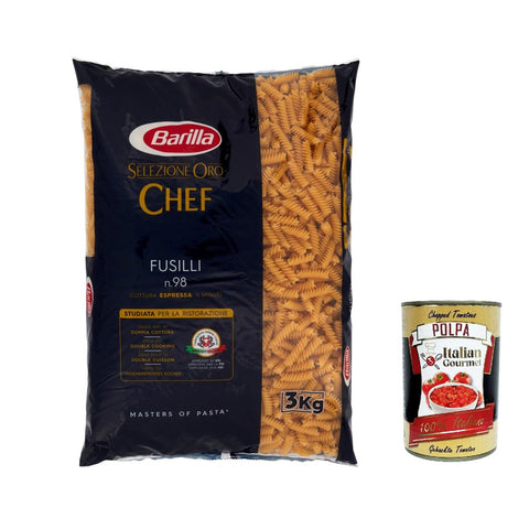 Barilla Pasta Selezione Oro Chef Fusilli n°98 italienisch Nudeln pack 3 kg 6x italienisch Original + kostenlos polpa 400 g