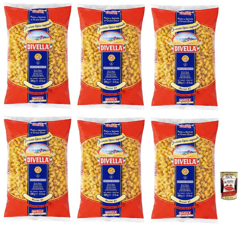 Italian Gourmet Internationale Nudeln 6x Divella Riccioli N°37 Hartweizengrieß Pasta Italienische Nudeln 500g Packung + Italian Gourmet Polpa di Pomodoro 400g Dose 8005121000375