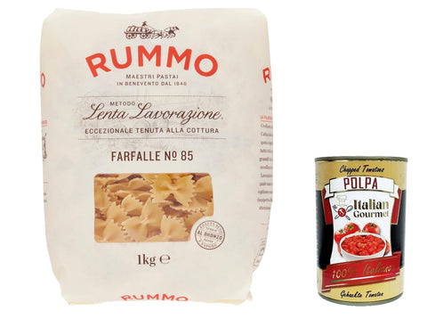 Italian Gourmet Internationale Nudeln 8x Rummo Farfalle N. 85 Hartweizengrieß Pasta Italienische Nudeln 1kg Packung + Italian Gourmet Polpa di Pomodoro 400g Dose 8008343230858