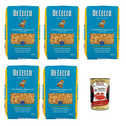 De Cecco Conchigliette Rigate N°51 100% Italienisch Pasta Nudeln 5x500 g italienisch Original + kostenlos Polpa 400 g