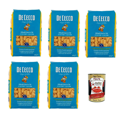 De Cecco Ditali Lisci N°58, 100% Italienisch Pasta Nudeln 5x 500 g Internationale Nudeln Original