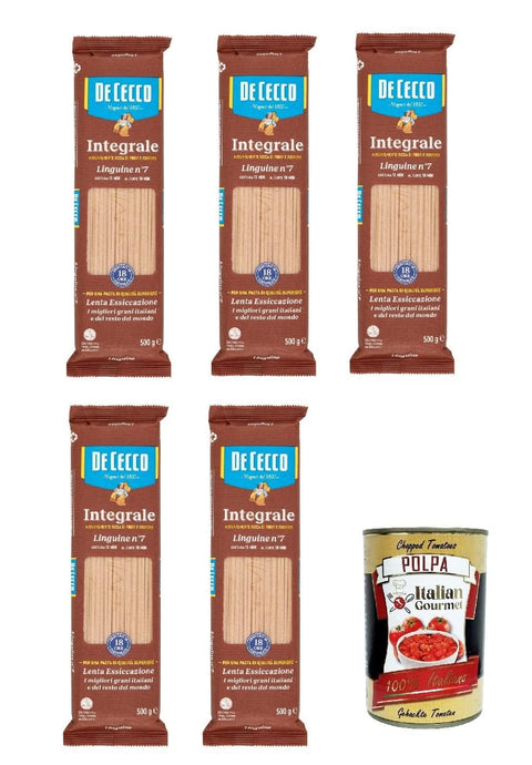 Italian Gourmet Internationale Nudeln De Cecco Integrale Linguine N° 7, Pasta integrale, Vollkornnudeln, 5x 500g + Italian Gourmet polpa 400g 8032804040014